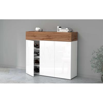 Schuhschrank INOSIGN "Savona", weiß (weiß hg, oak wotan), B:114cm H:100cm T:35cm, Spanplatte, Schränke Image
