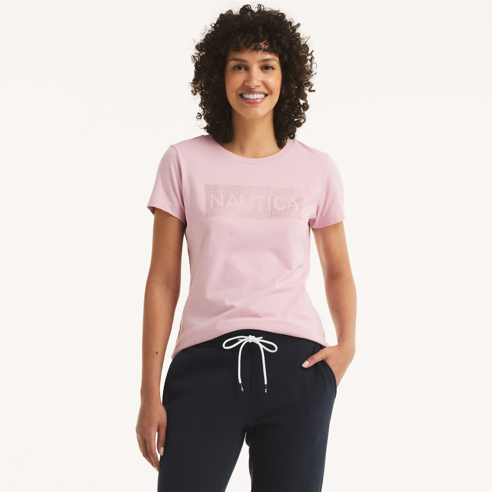 Nautica Women's Rhinestone Logo Graphic T-Shirt 615 (Orchid Pink), M