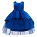 PRINxy Kids Girls Dress Toddler Girls Net Yarn Embroidery Rhinestone Bowknot Birthday Party Gown Long Dresses Blue 3-4Years