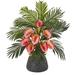 Nearly Natural Calla Lily and Areca Palm Artificial Arrangement in Stoneware Vase