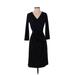 Talbots Casual Dress - Sheath V Neck 3/4 sleeves: Black Print Dresses - Women's Size X-Small