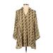 Sunny Leigh Casual Dress - Shift V Neck 3/4 sleeves: Gold Chevron Dresses - Women's Size Medium
