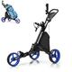 SPOTRAVEL 3 Wheel Golf Push Pull Cart, Folding Golf Trolley with in Foil Coated Storage Bag, Elastic Strap, Adjustable Umbrella & Cup Holder, Portable Golf Bag Holders (Blue)