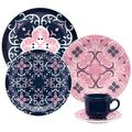 Red Barrel Studio® Floreal Hana 20 Pieces Dinnerware Set, Service For 4 Ceramic/Earthenware/Stoneware in Indigo/Pink/White | Wayfair