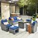 Latitude Run® Pavie Sofa Seating Group w/ Cushions Synthetic Wicker/All - Weather Wicker/Wicker/Rattan in Blue | Outdoor Furniture | Wayfair