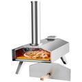 SFAREST Outdoor Pizza Oven, Portable Stainless Steel Pizza Oven with Detachable Chimney and Foldable Legs, Wood Fired Pizza Maker for Garden BBQ Party