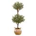 4.5ft. Artificial Olive Double Topiary & 5ft. Artificial Bougainvillea Tree with Handmade Jute & Cotton Basket with Tassels - Nearly Natural T3495