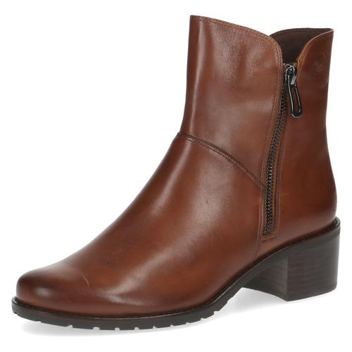 Stiefelette CAPRICE Gr. 37,5, braun (cognac) Damen Schuhe Bockabsatz, Businesschuh mit zwei Reißverschlüssen