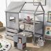 Twin Size House Loft Bed, Pullable Desk with Storage and 3 Drawer Chest & Window, Safety Guardrails