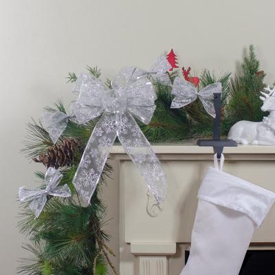 14" x 9" Snowflake 6 Loop Christmas Bow Decoration - 14" x 9"