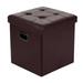 Folding Storage Ottoman Hole Handles Faux Leather Cube Footrest Brown