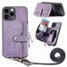 for iPhone 15 Plus Wallet Case PU Leather Case with Back Card Holder Kickstand Magnetic Button Flip Folio Shockproof Zipper Crossbody Strap Purse Phone Case for iPhone 15 Plus Purple