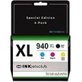 Restored InkjetsClub s Compatible Ink Cartridge Replacement for 4 Pack - HP 940XL High-Yield Ink Cartridge Value Pack. Includes 1 Black 1 Cyan 1 Magenta and 1 Yellow Compatible Ink Cartridges (Refurbished)