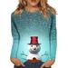 Susanny Womens Christmas Long Sleeve Shirt Snowman Crew Neck Slim Fit Soft Women s Christmas Tops Cute Printed Tshirts Long Sleeve Trendy Oversized Women s Christmas T-Shirts Cyan 3XL