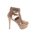 Stuart Weitzman Heels: Tan Solid Shoes - Women's Size 6 1/2 - Open Toe