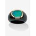 Women's Genuine Blue Opal And Black Jade 10K Yellow Gold Bezel-Set Cabochon Ring by PalmBeach Jewelry in Blue Black (Size 6)