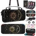 Gurgitat 9in1 Sun Moon Witchy Switch Oled Case for Nintendo Switch Oled Carrying Cases Girly Teens Hard Protective Cover Skin+Thumb Grips+Game Holder+Shoulder Strap+Sticker for Switch Oled Travle Case