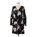 White House Black Market Casual Dress - Mini V Neck 3/4 sleeves: Black Floral Dresses - Women's Size 2