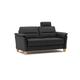 CAVADORE Leder 3er-Sofa Palera / Landhaus-Couch mit Federkern, Kopfstütze + massiven Holzfüßen / 179 x 89 x 89 / Leder Schwarz