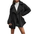 Womens Winter Fleece Open Front Coats Casual Long Sleeve Lapel Faux Fur Cardigans Zipper Sherpa Pockets Jackets