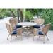 Jeco 5 Piece Windsor Honey Wicker Dining Set Blue Cushion