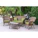 Jeco 4 Piece Windsor Honey Wicker Conversation Set Green Cushion