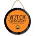 Eveokoki 12 Witch Please Halloween Sign for Front Door Round Wooden Hanging Wreaths for Home Wall Decor Halloween Day Party Decoration Outdoor Indoor