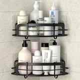 Rebrilliant Massaline Adhesive Shower Caddy Stainless Steel/Metal in Black | 8.65 W x 8.65 D in | Wayfair 74863F65EAC54236BFB83D45E853C316