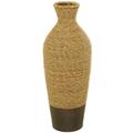DecMode Seagrass Bohemian Weave Patterned Urn Shaped Decorative Vase 10 W x 28 H with Light Natural Brown and Dark Brown Finishes