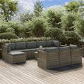 Gecheer 11 Piece Patio Set with Cushions Gray Poly Rattan