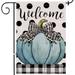 Hello Fall Garden Flag Vertical Double Sided Burlap Seasonal Autumn Buffalo Plaid Blue Pumpkin Garden Flags Polka Dots Fall Thanksgiving Harvest Rustic Yard Outdoor Decoration 12 X 18 Inch