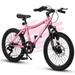 Glavbiku Unisex 20 Mountain Bike 7 Speed Aluminum Frame Bicycle in Pink for Childs