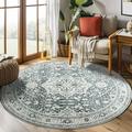 Rugking Round Rug 4Ft vintage Area Rug Indoor Persian Hallway Circle Rug Washable Rug Vintage Floral Medallion Non Slip Carpet for Living Dining Room Entryway Grey