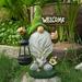 Haokaini Garden Gnome Statues 13 inch Flocked Resin Gnome Figurine with Solar Lantern Welcome Sign for Garden Yard Lawn Decorations Gifts for Housewarming/ Birthday