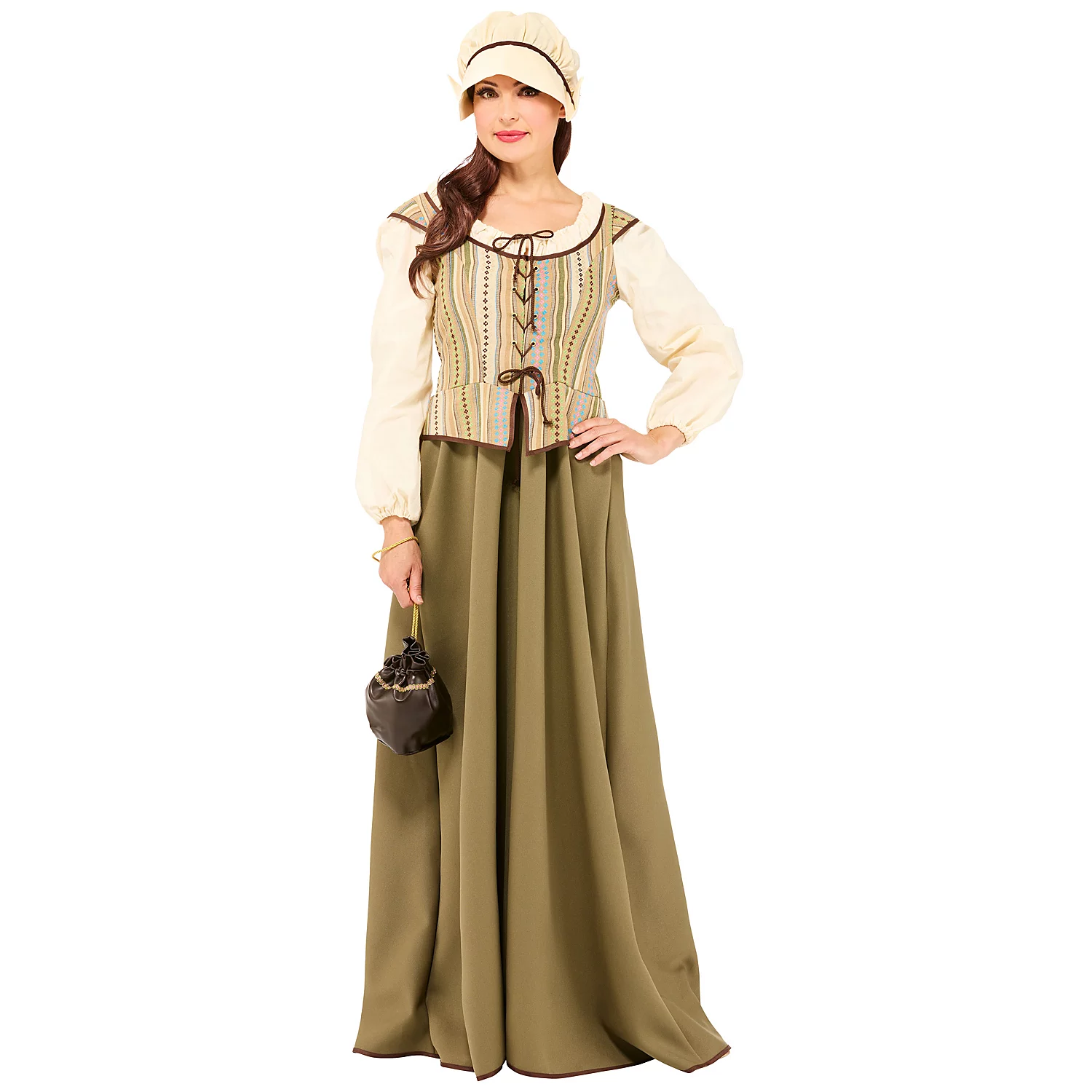 Kostüm Mittelalter für Damen, oliv-color/natur Image