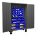 Durham 48 in. 16 Gauge Flush Door Style Lockable Mobile Storage Cabinet with 42 Blue Hook on Bins - Gray