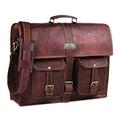 HULSH Leather Messenger Bag for Men 18 inch Vintage Handmade Genuine Leather Laptop Briefcase Computer Satchel Bag for Office Travel Use (Brown)