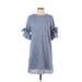 Who What Wear Casual Dress - Shift Crew Neck Short sleeves: Blue Solid Dresses - Women's Size Small