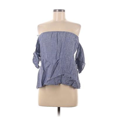 Saks Fifth Avenue Short Sleeve Blouse: Off The Shoulder Off Shoulder Blue Print Tops - Women's Size Medium