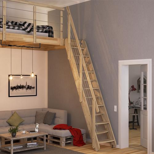 „DOLLE Raumspartreppe „“Bern““ Treppen Holzkomponenten unbehandelt, Breite 63 cm, Stufen leicht abgerundet Gr. gerade, braun (buche) Treppen“