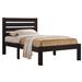 Contemporary Style Wooden Bed with Slatted Headboard, Brown