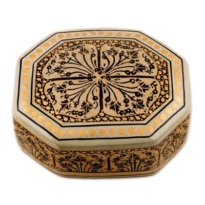 Srinagar Legacy,'Black and Gold Hand Painted Decorative Wood Box'