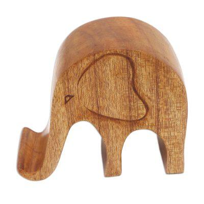 Dialing Elephant,'Handmade Jempinis Wood Elephant Phone Stand'