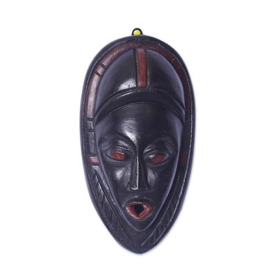 'Hand-Painted Dark Black and Brown African Sese Wood Mask'