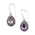 'Sterling Silver Dangle Earrings with One-Carat Amethyst Gems'