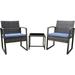 Black Wicker Furniture - 3 Piece Bistro Set For Outdoor Conversation - 2 Cushioned Rattan Chairs With Glass Coffee Table For Patio Lawn Porch Lounge Deck Balcony & Living Room