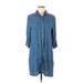 Blue Rain Casual Dress - Shirtdress Collared 3/4 sleeves: Blue Print Dresses - Women's Size Medium