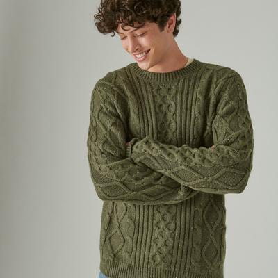 Lucky Brand Mixed Stitch Tweed Crew Neck Sweater - Men's Clothing Outerwear Tops Sweatshirts Crewneck Hoodies in Olive Night, Size S