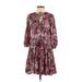 Calvin Klein Casual Dress - A-Line Tie Neck 3/4 sleeves: Red Paisley Dresses - Women's Size 2 - Print Wash