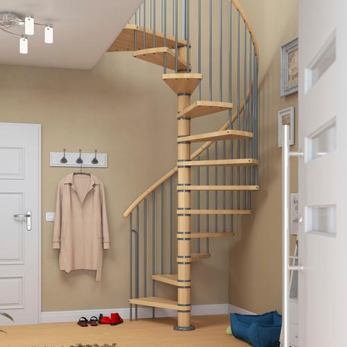 „DOLLE Spindeltreppe „“Winnipeg““ Treppen Buche, Ø 120 cm, Stufen geölt, Handlauf Holz, Metall pulverbeschichtet Gr. gewendelt, braun (braun, grau) Treppen“